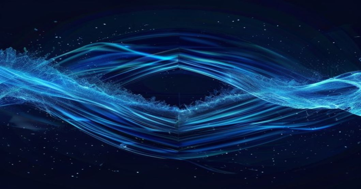 Original abstract prophecy prism formed from cyan waves and fractured panels
